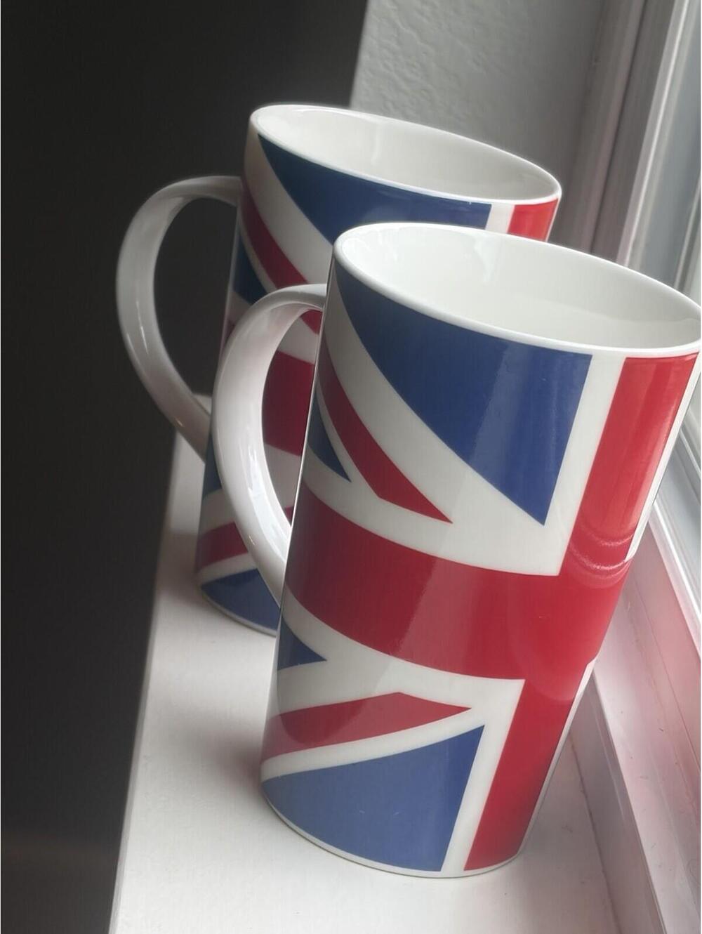 Kent Pottery Union Jack British Flag Tall Coffee Latte Mug Cup White Red Blue
